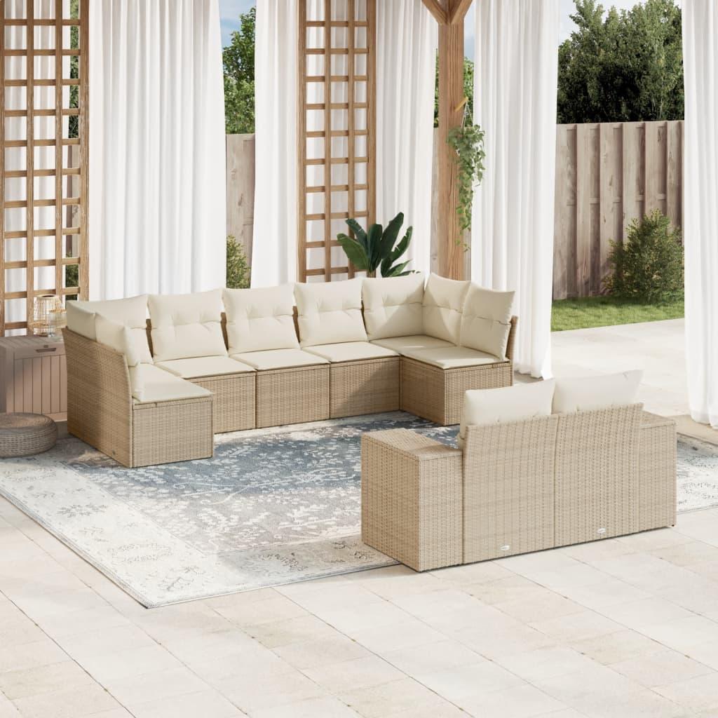 Sofasæt til haven 9 dele med hynder polyrattan beige