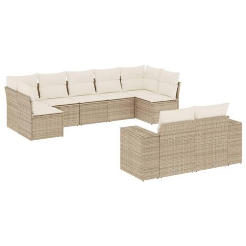 Sofasæt til haven 9 dele med hynder polyrattan beige