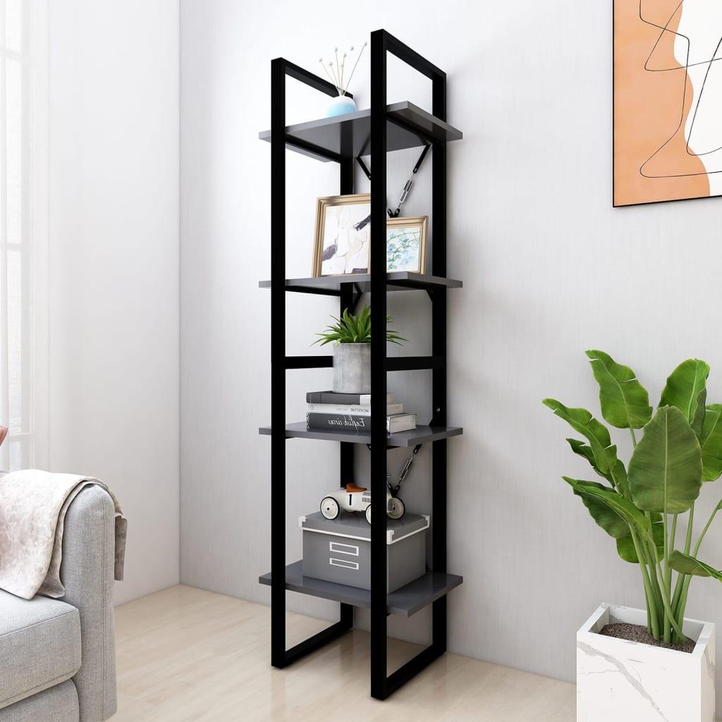 Bogreol med 4 hylder 40x30x140 cm konstrueret træ grå
