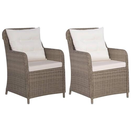 Havestole med hynder 2 stk. polyrattan brun