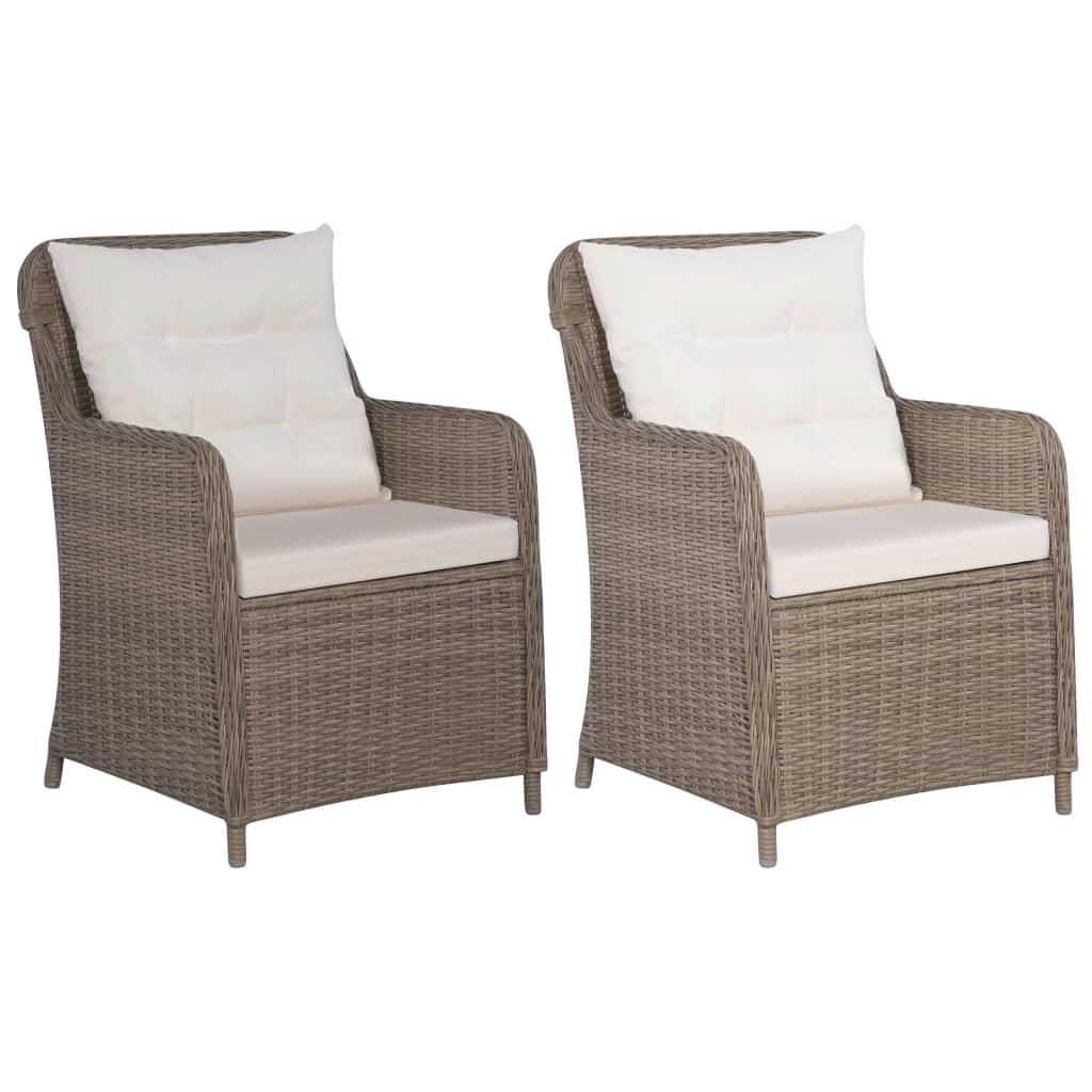 Havestole med hynder 2 stk. polyrattan brun