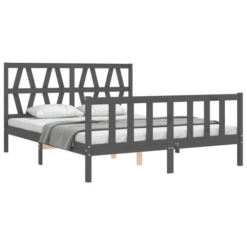 Sengeramme med sengegavl kingsize massivt træ grå