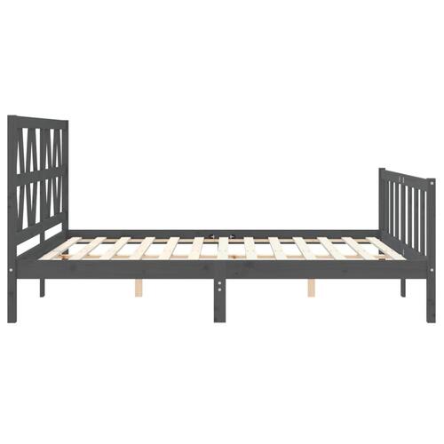 Sengeramme med sengegavl kingsize massivt træ grå