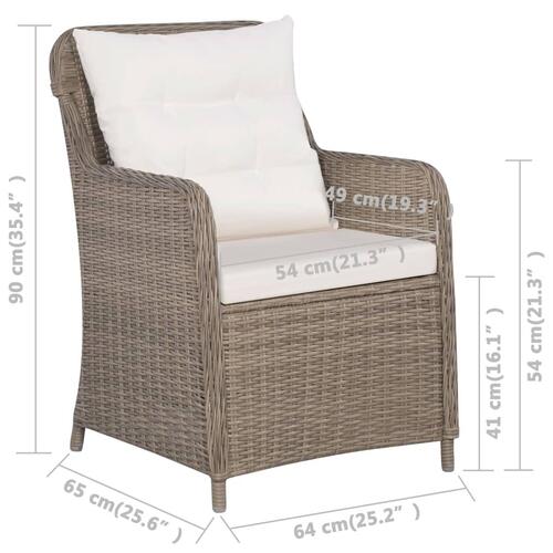 Havestole med hynder 2 stk. polyrattan brun