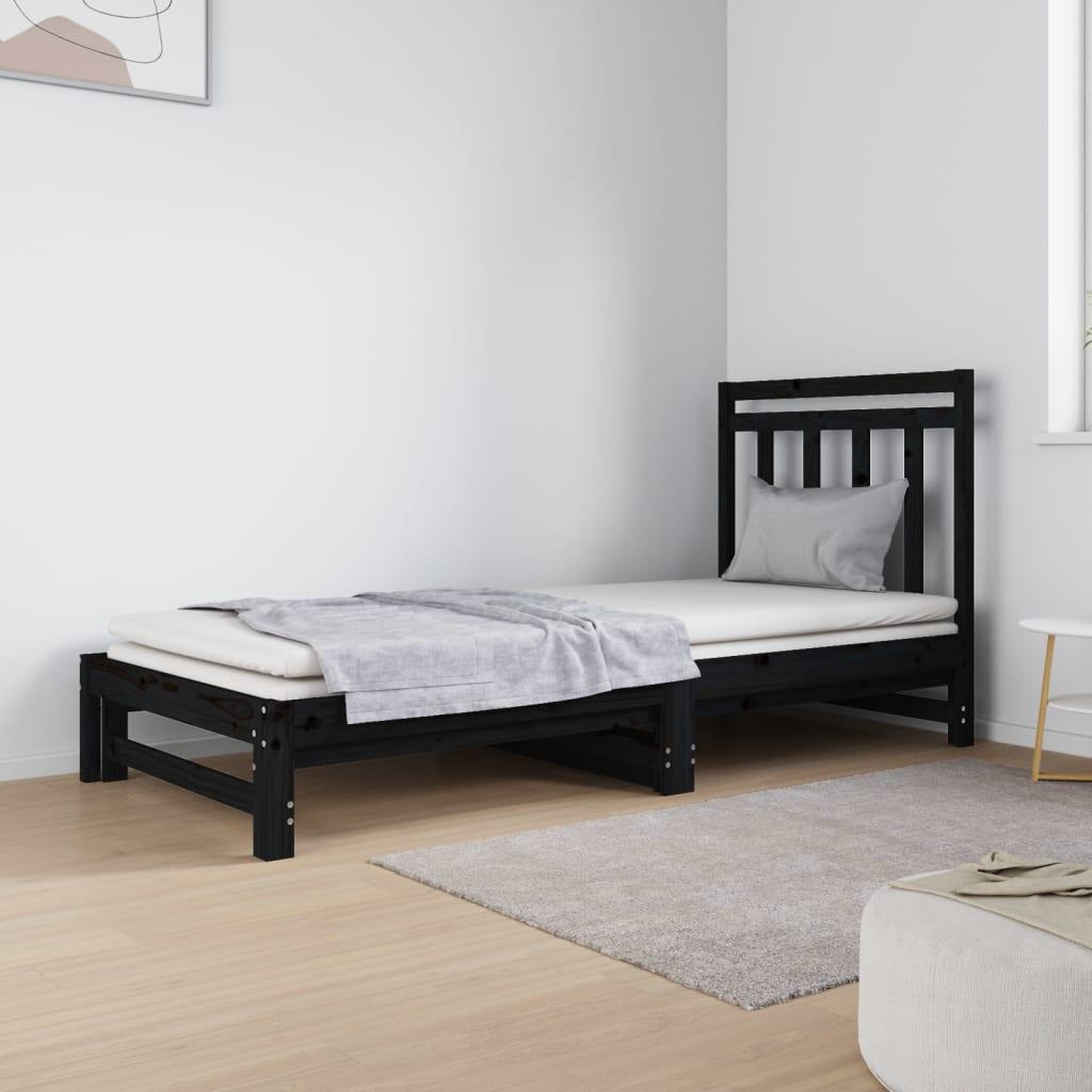 Daybed med udtræk 2x(90x190) cm massivt fyrretræ sort