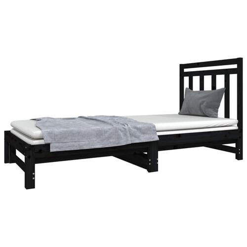Daybed med udtræk 2x(90x190) cm massivt fyrretræ sort