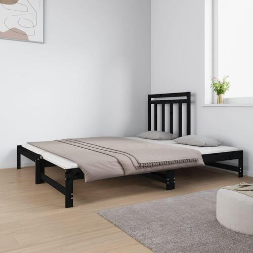Daybed med udtræk 2x(90x190) cm massivt fyrretræ sort