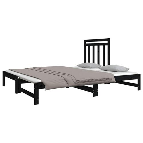 Daybed med udtræk 2x(90x190) cm massivt fyrretræ sort