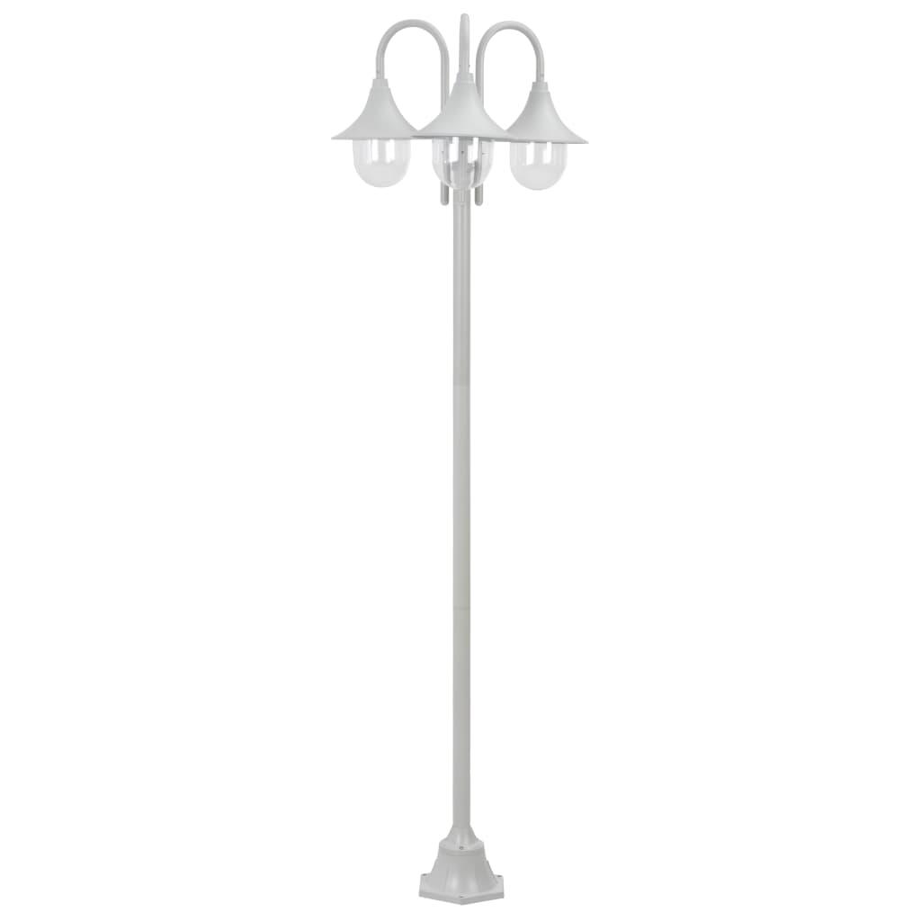 Havestolpelampe E27 220 cm aluminium 3 lanterner hvid
