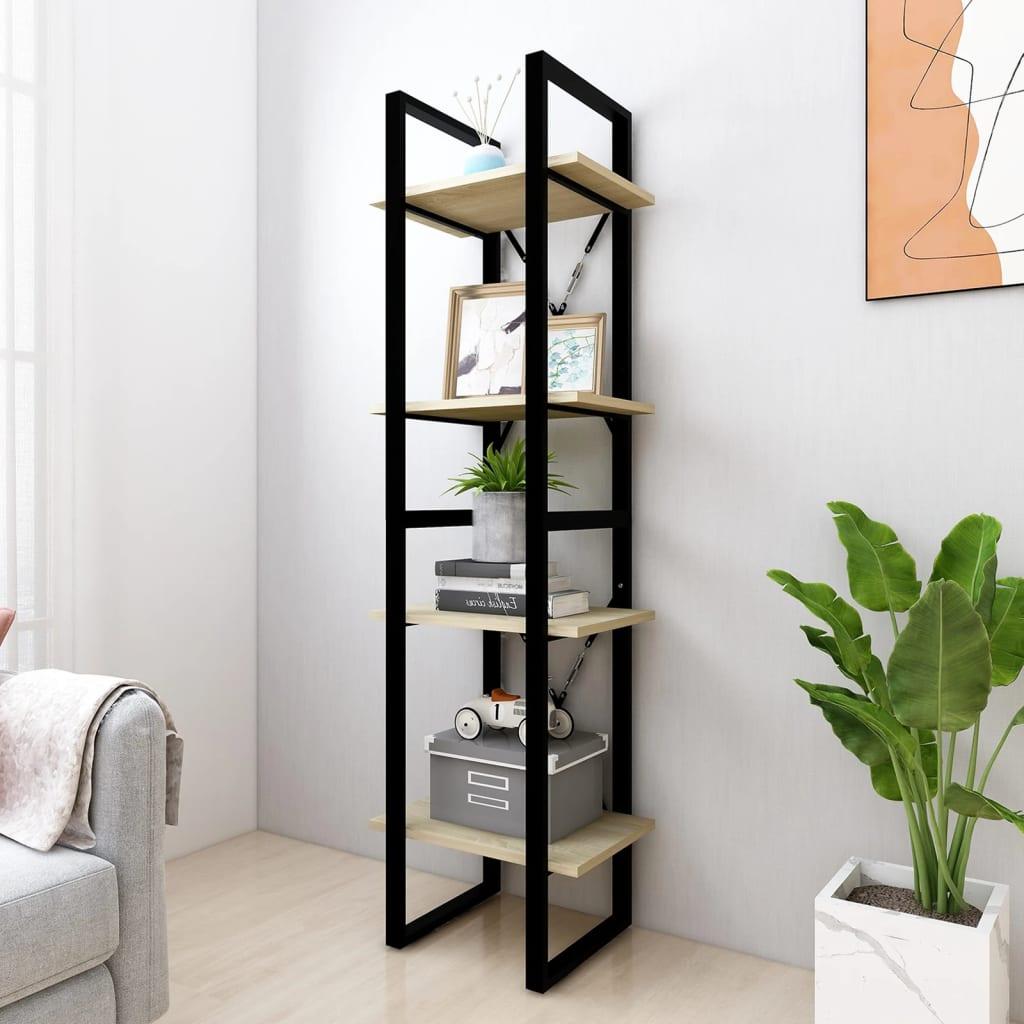 Bogreol med 4 hylder 40x30x140 cm konstrueret træ sonoma-eg
