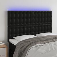 Sengegavl med LED-lys 144x5x118/128 cm kunstlæder sort