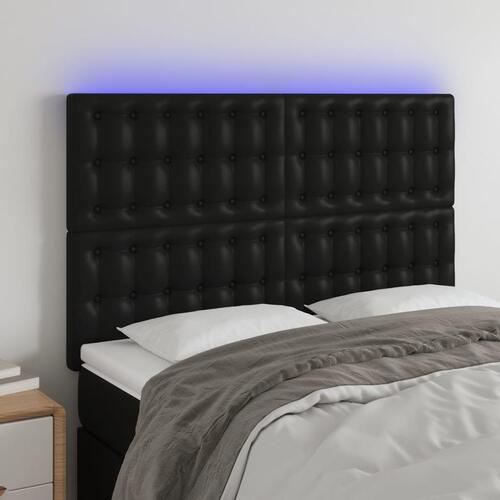 Sengegavl med LED-lys 144x5x118/128 cm kunstlæder sort