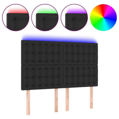 Sengegavl med LED-lys 144x5x118/128 cm kunstlæder sort