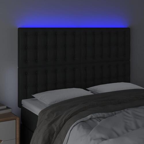 Sengegavl med LED-lys 144x5x118/128 cm kunstlæder sort