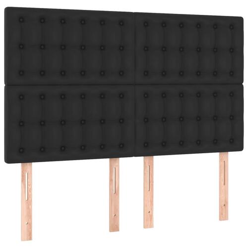 Sengegavl med LED-lys 144x5x118/128 cm kunstlæder sort