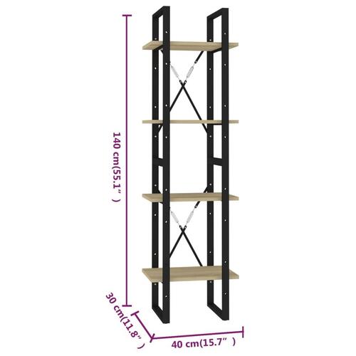 Bogreol med 4 hylder 40x30x140 cm konstrueret træ sonoma-eg