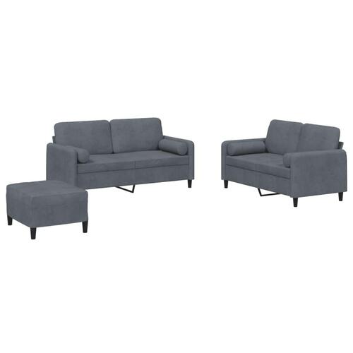 3 personers sofa med puder velour mørkegrå