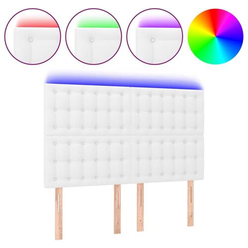 Sengegavl med LED-lys 144x5x118/128 cm kunstlæder hvid