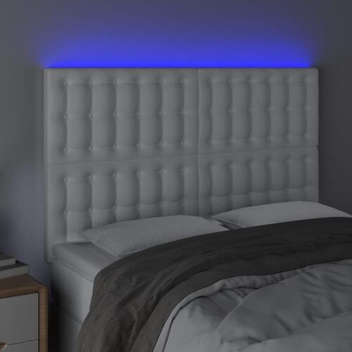 Sengegavl med LED-lys 144x5x118/128 cm kunstlæder hvid