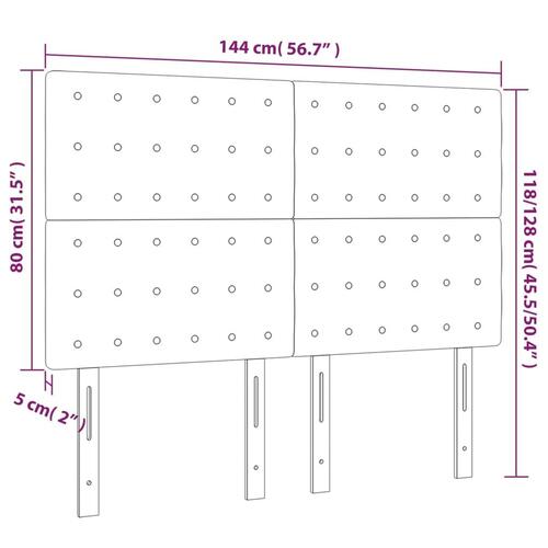 Sengegavl med LED-lys 144x5x118/128 cm kunstlæder hvid