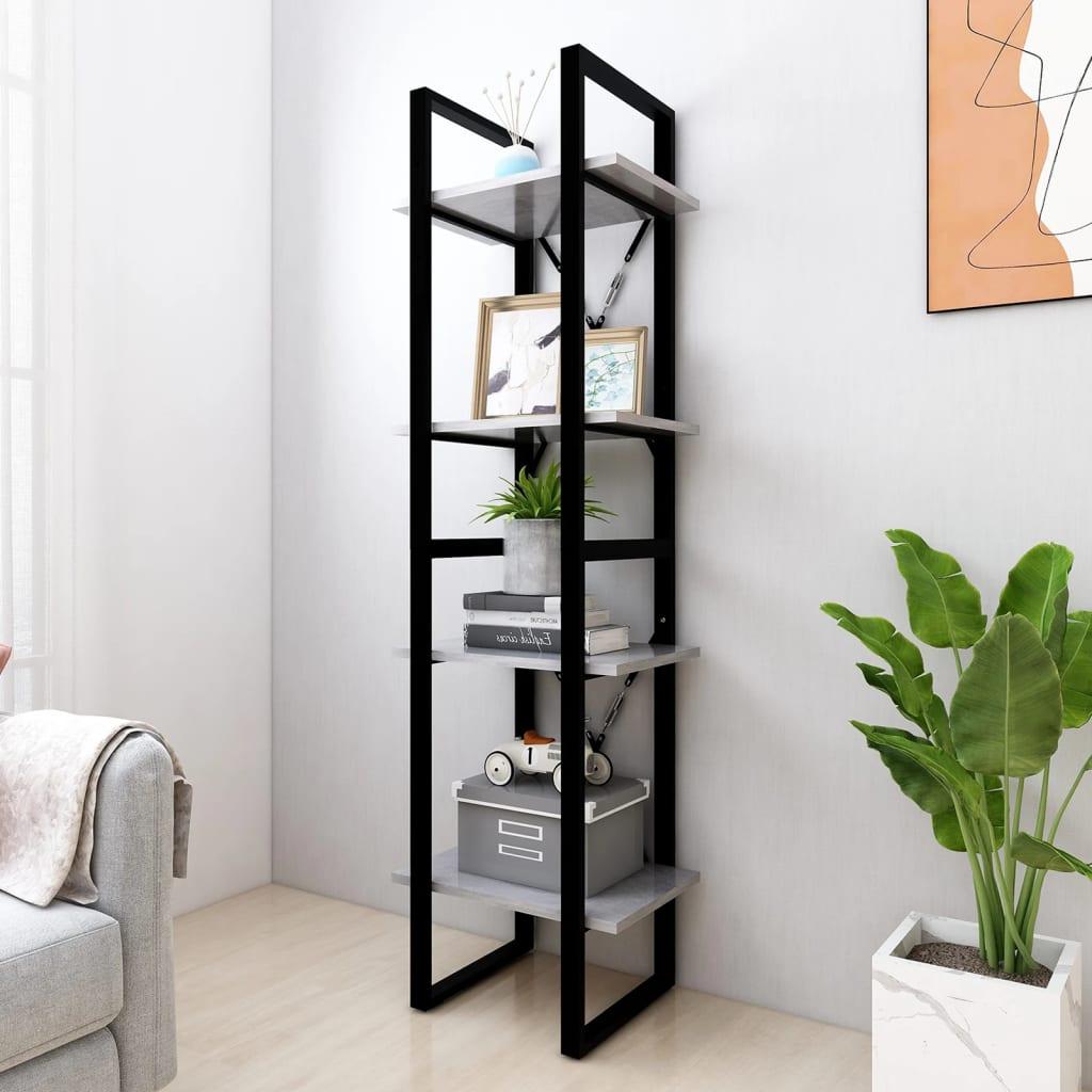 Bogreol med 4 hylder 40x30x140 cm konstrueret træ betongrå