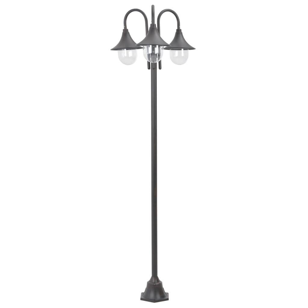 Havestolpelampe E27 220 cm aluminium 3 lanterner bronzefarvet