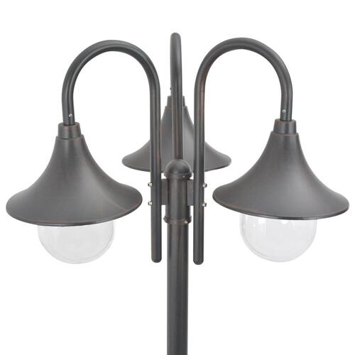 Havestolpelampe E27 220 cm aluminium 3 lanterner bronzefarvet