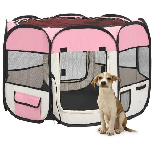Foldbar hundegård med bæretaske 90x90x58 cm pink