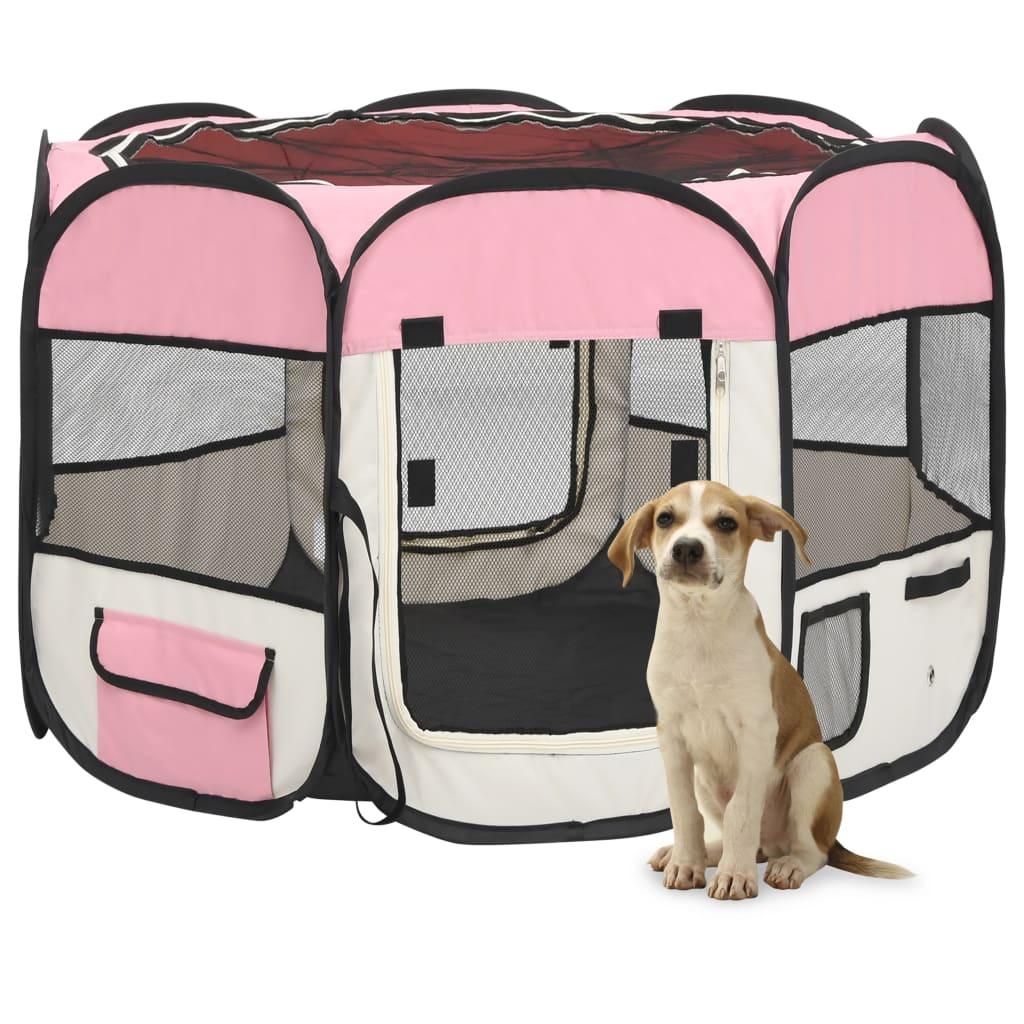 Foldbar hundegård med bæretaske 90x90x58 cm pink