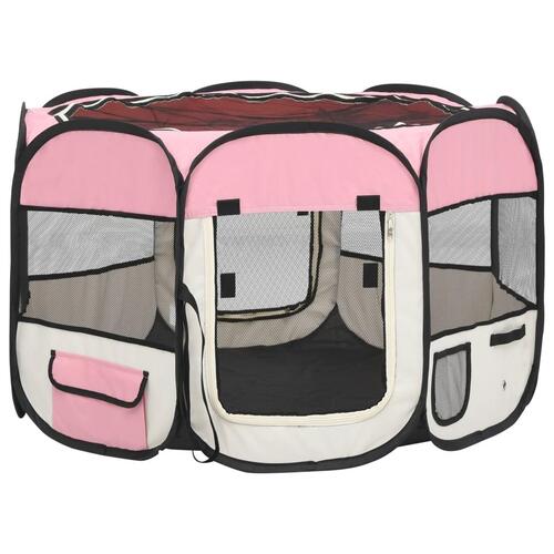 Foldbar hundegård med bæretaske 90x90x58 cm pink