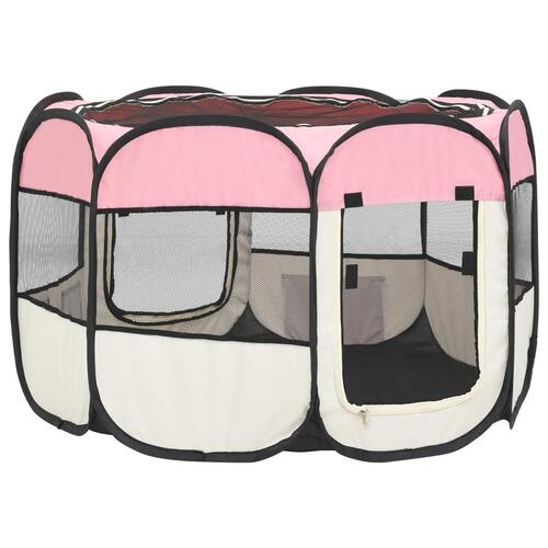 Foldbar hundegård med bæretaske 90x90x58 cm pink