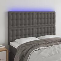 Sengegavl med LED-lys 144x5x118/128 cm kunstlæder grå