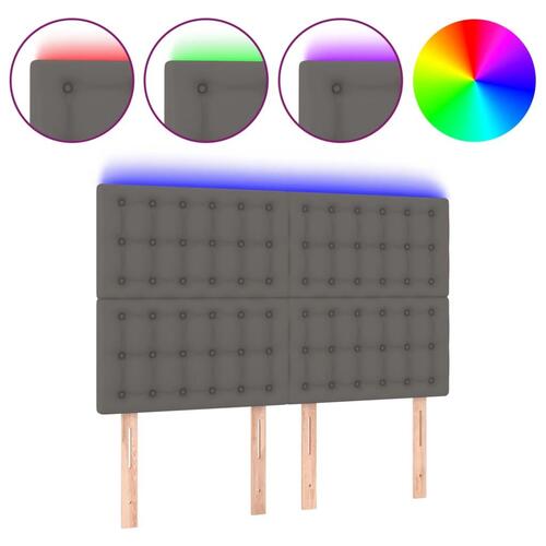 Sengegavl med LED-lys 144x5x118/128 cm kunstlæder grå