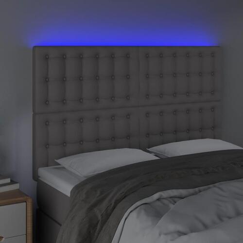 Sengegavl med LED-lys 144x5x118/128 cm kunstlæder grå