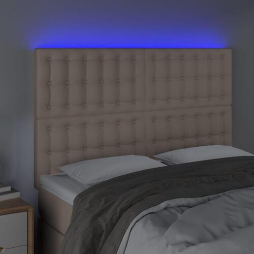 Sengegavl med LED-lys 144x5x118/128 cm kunstlæder cappuccino