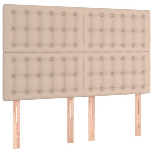 Sengegavl med LED-lys 144x5x118/128 cm kunstlæder cappuccino