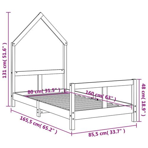 Sengeramme til juniorseng 80x160 cm massivt fyrretræ hvid