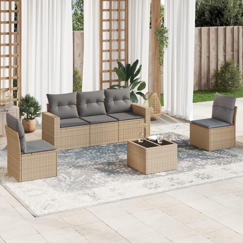 Sofasæt til haven 6 dele med hynder polyrattan beige