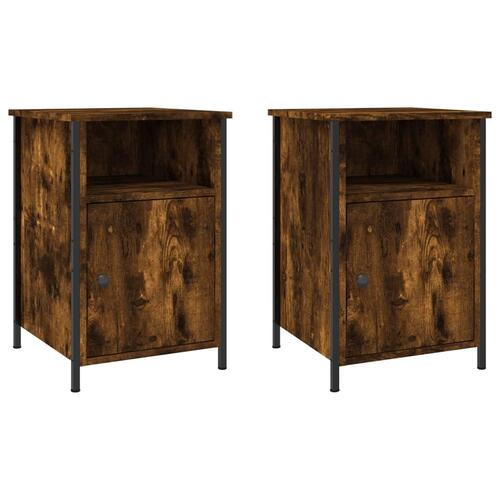 Sengeborde 2 stk. 40x42x60 cm konstrueret træ røget egetræ