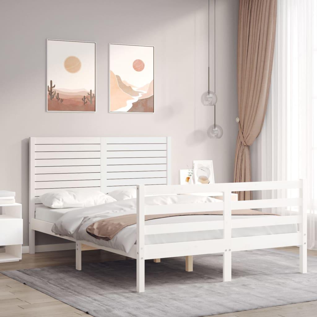 Sengeramme med sengegavl 120x200 cm massivt træ hvid