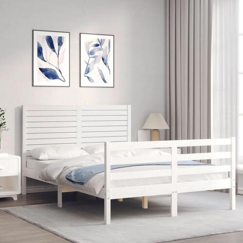 Sengeramme med sengegavl 120x200 cm massivt træ hvid
