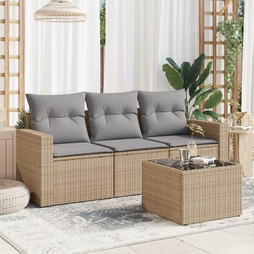Sofasæt til haven 4 dele med hynder polyrattan beige