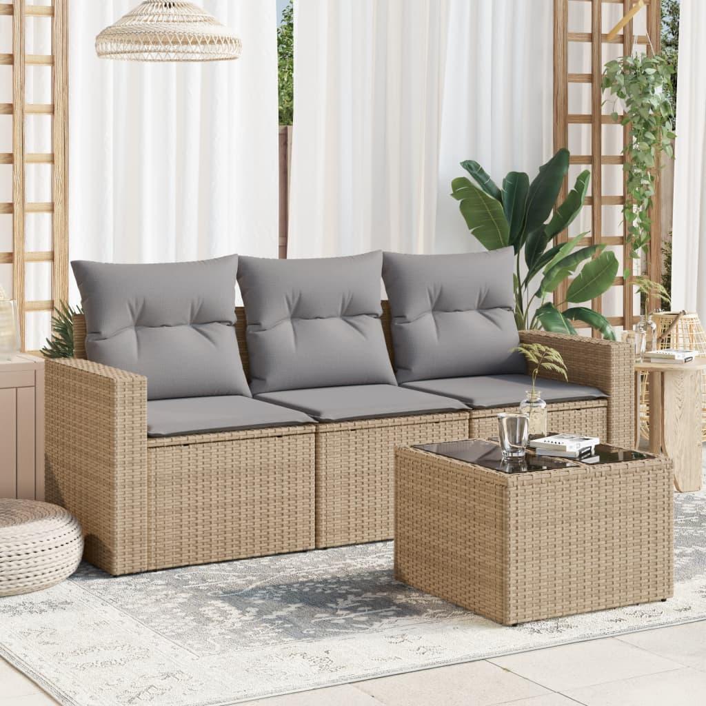 Sofasæt til haven 4 dele med hynder polyrattan beige