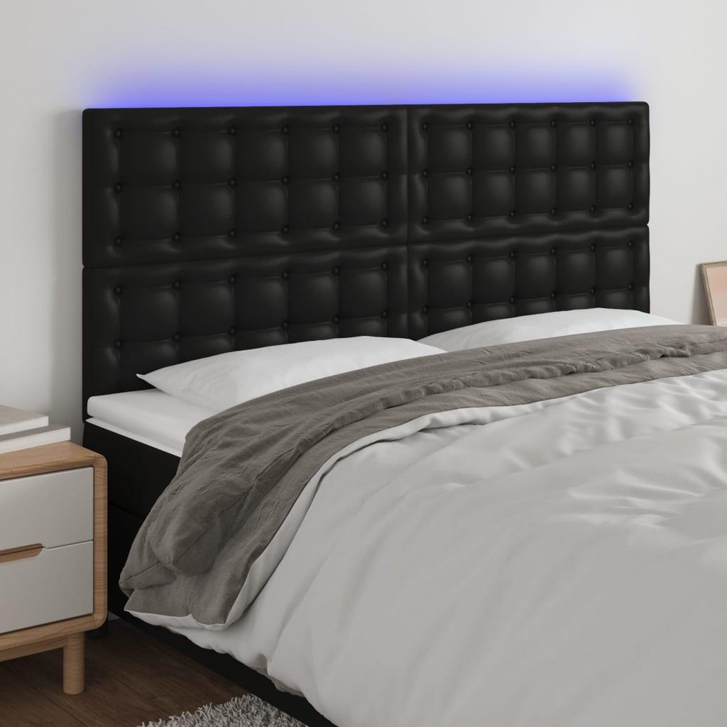 Sengegavl med LED-lys 160x5x118/128 cm kunstlæder sort