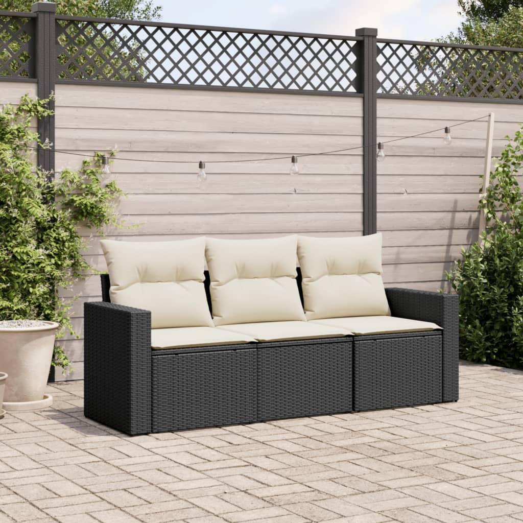 Sofasæt til haven 3 dele med hynder polyrattan sort