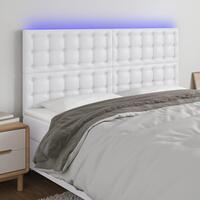 Sengegavl med LED-lys 160x5x118/128 cm kunstlæder hvid