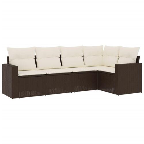 Sofasæt til haven 5 dele med hynder polyrattan brun