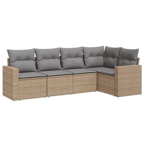 Sofasæt til haven 5 dele med hynder polyrattan beige