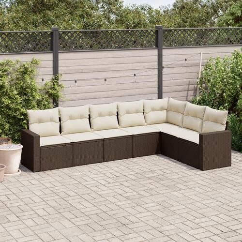 Sofasæt til haven 7 dele med hynder polyrattan brun