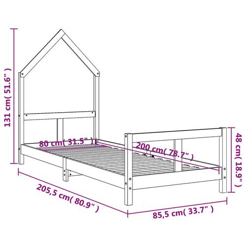 Sengeramme til juniorseng 80x200 cm massivt fyrretræ sort